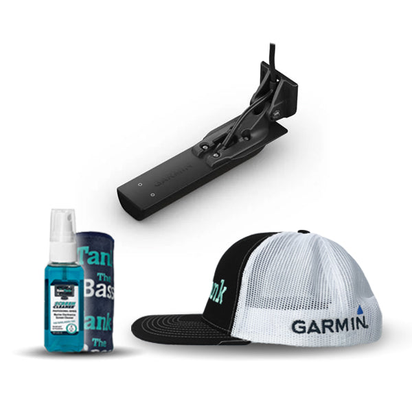 Garmin GT56UHD-TM Transom Mount Transducer + 2oz Screen Cleaner + Garmin Bass Tank Hat